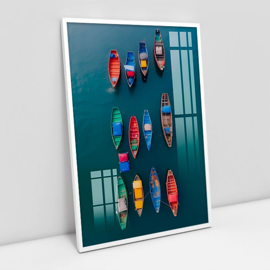 Quadro Decorativo Barcos Coloridos Fotografia Aérea Moderna Sala Quarto Escritório