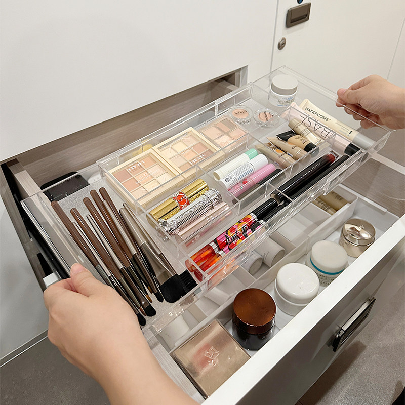 Gaveta profunda superior inferior em camadas caixa de armazenamento separação embutida cosméticos organizador caixa retr