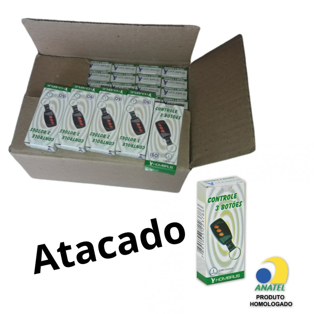 Caixa  com 30 Controles  3 Botões Hombrus 433mhz no  atacado