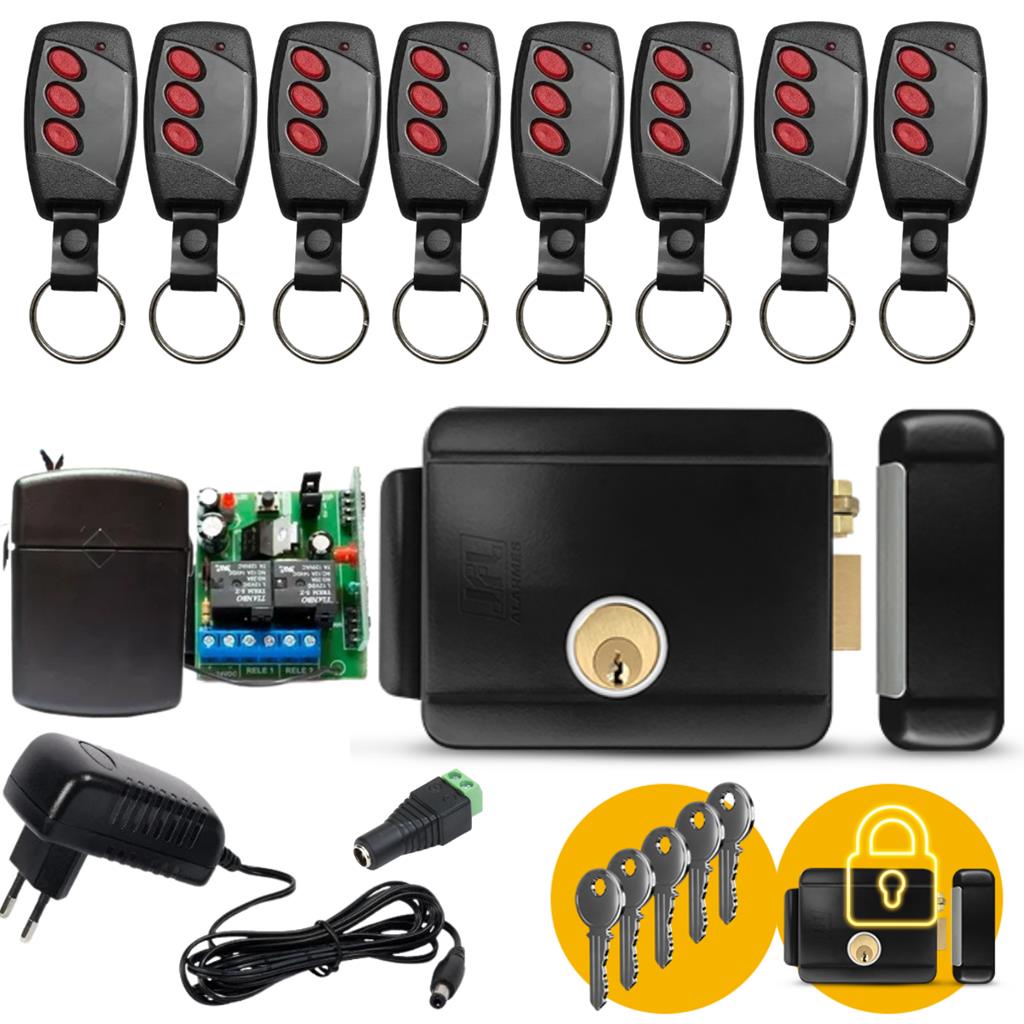Kit Fechadura F101 + Receptor 2 Canais + 8 Controles 433MHz: Abertura Remota