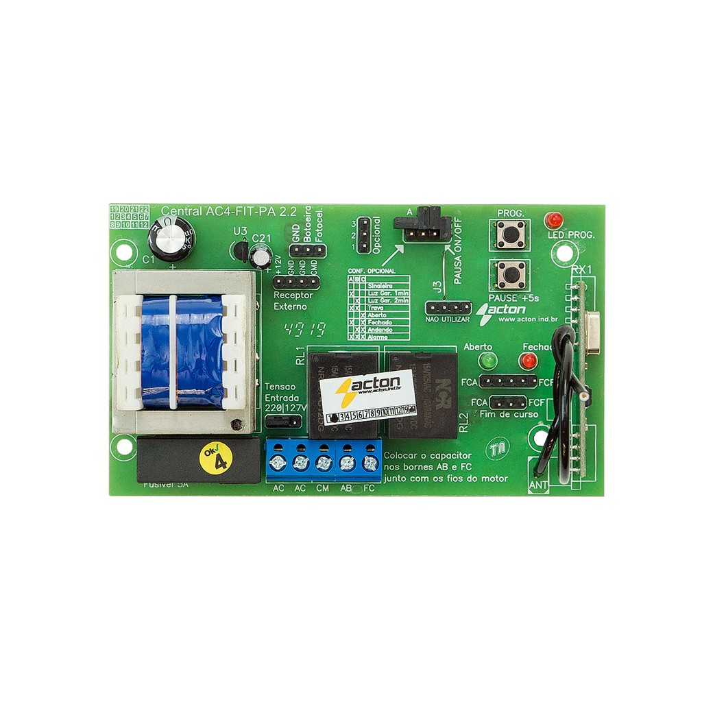 Central Placa De Portão Eletrônico compativel Rossi Ppa Garen 433mhz marca Acton