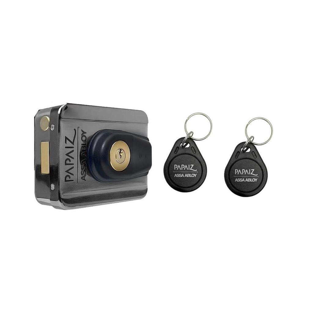 Fechadura Eletrônica para Portão 12V Tag Aproximação Inox Preto AA-EML300 Papaiz Ultra Card Intelbras