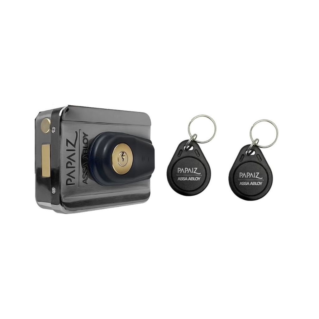 Fechadura Elétrica Para Portão Ultra Card Sensor Tag 12V 433Mhz RFID AA-EML300 Inox Preto - Papaiz