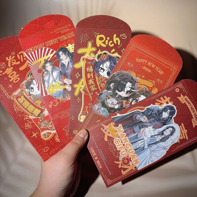 5 Pçs/Lote CNY 2026 Ano Novo Do Cavalo Pacote Vermelho Céu Bênção Oficial Anime Tian Guan Ci Fu XieLian HuaCheng Envelop