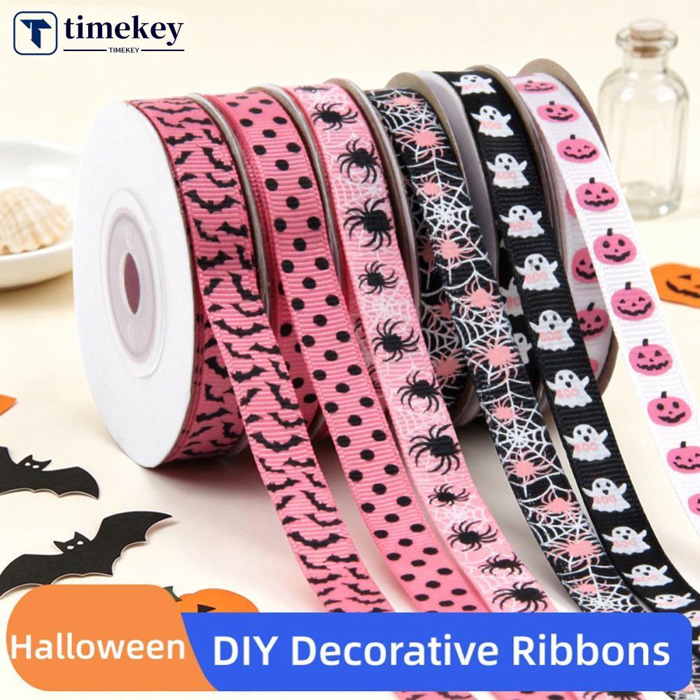 TIMEKEY 10 Jardas/Rolo 1cm Rosa Preto Halloween Fantasma Abóbora Impresso Embrulho Fita Arco Webbing DIY Costura Artesan