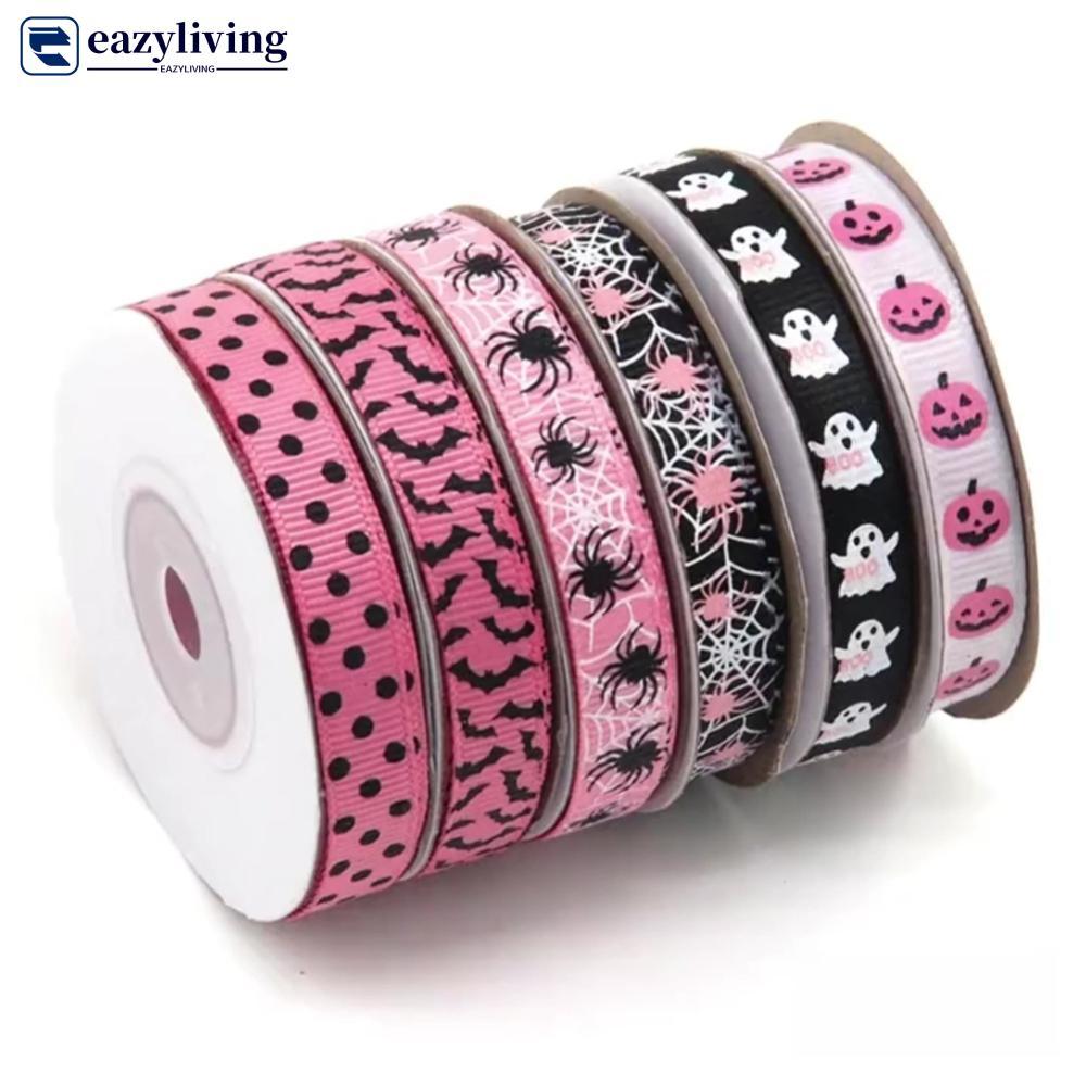 EAZYLIVING 10 Jardas/Rolo 1cm Rosa Preto Halloween Fantasma Abóbora Impresso Embrulho Fita Arco Webbing DIY Costura Arte