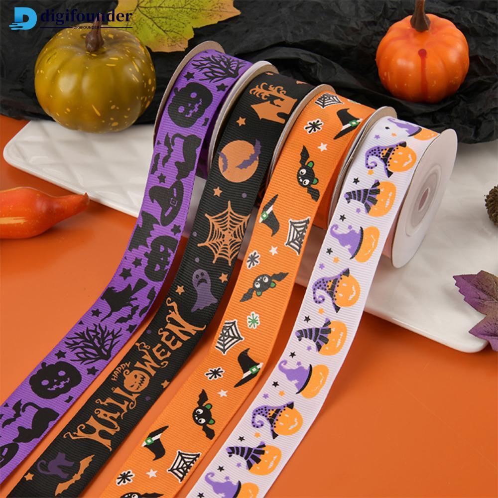 DIGIFOUNDER 10/25 Jardas 1cm Halloween Poliéster Laranja Roxo Fita De Cetim DIY Arco Headpiece Caixa De Presente Embalag