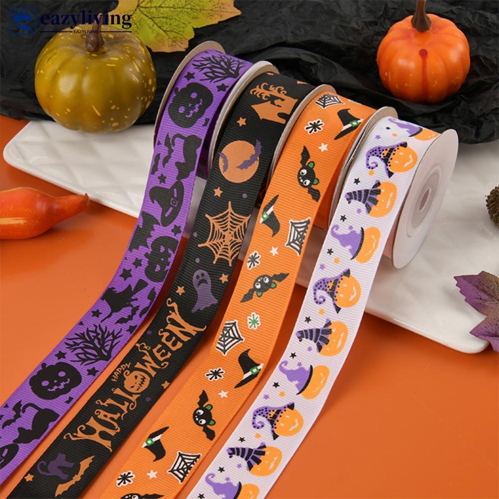 EAZYLIVING 10/25 Jardas 1cm Halloween Poliéster Laranja Roxo Fita De Cetim DIY Arco Headpiece Caixa De Presente Embalage