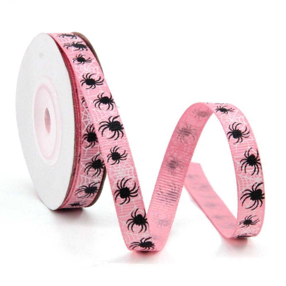 TIK 10 Jardas/Rolo 1cm Rosa Preto Halloween Fantasma Abóbora Impresso Embrulho Fita Arco Webbing DIY Costura Artesanato