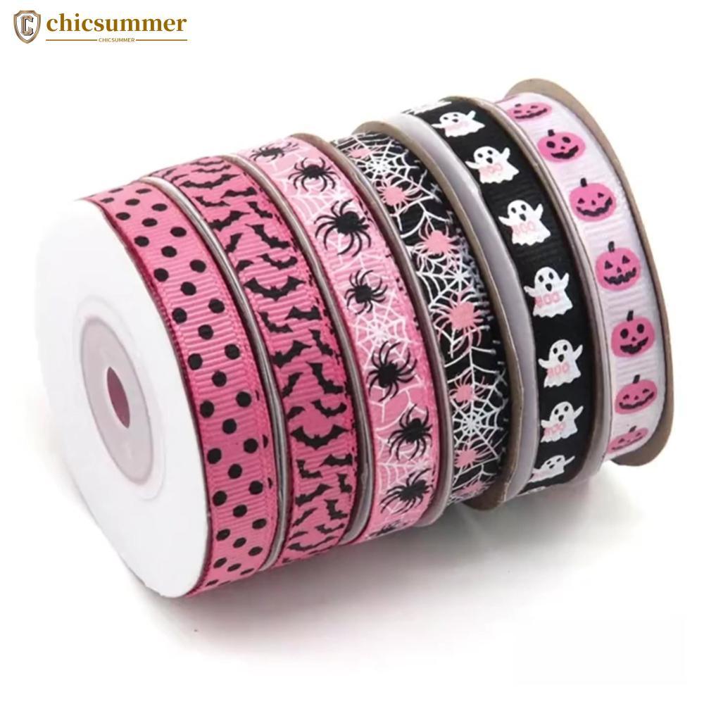 CHICSUMMER 10 Jardas/Rolo 1cm Rosa Preto Halloween Fantasma Abóbora Impresso Embrulho Fita Arco Webbing DIY Costura Arte