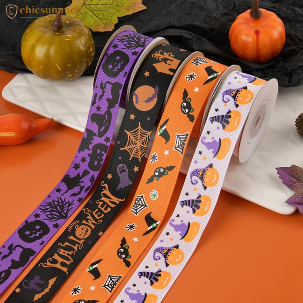 CHICSUMMER 10/25 Metros 1cm Halloween Poliéster Laranja Roxo Fita De Cetim DIY Arco Headpiece Caixa De Presente Embalage