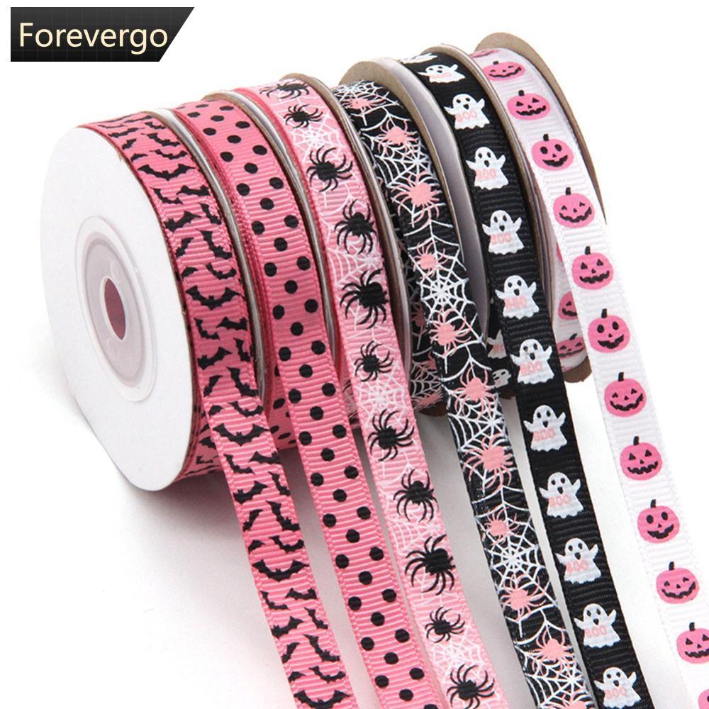 FOREVERGO 10 Jardas/Rolo 1cm Rosa Preto Halloween Fantasma Abóbora Impresso Embrulho Fita Arco Webbing DIY Costura Artes
