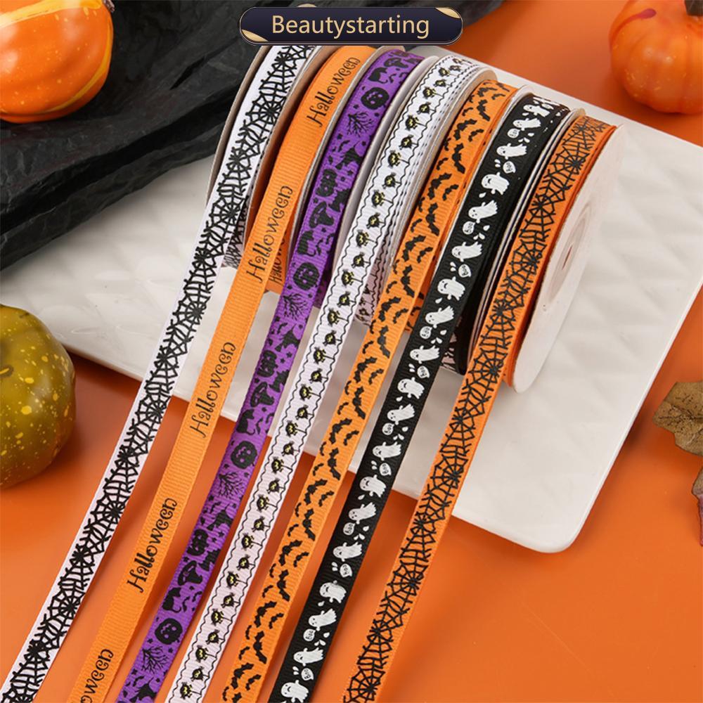BEAUTYSTARTING 10/25 Jardas 1cm Halloween Poliéster Laranja Roxo Fita De Cetim DIY Arco Headpiece Caixa De Presente Emba