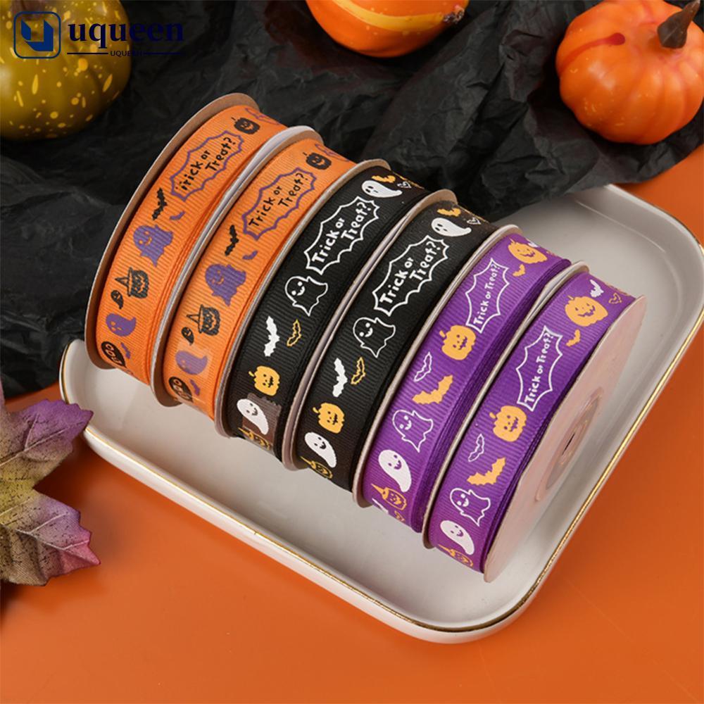 UQUEEN 10/25 Jardas 1cm Halloween Poliéster Laranja Roxo Fita De Cetim DIY Arco Headpiece Caixa De Presente Embalagem Em