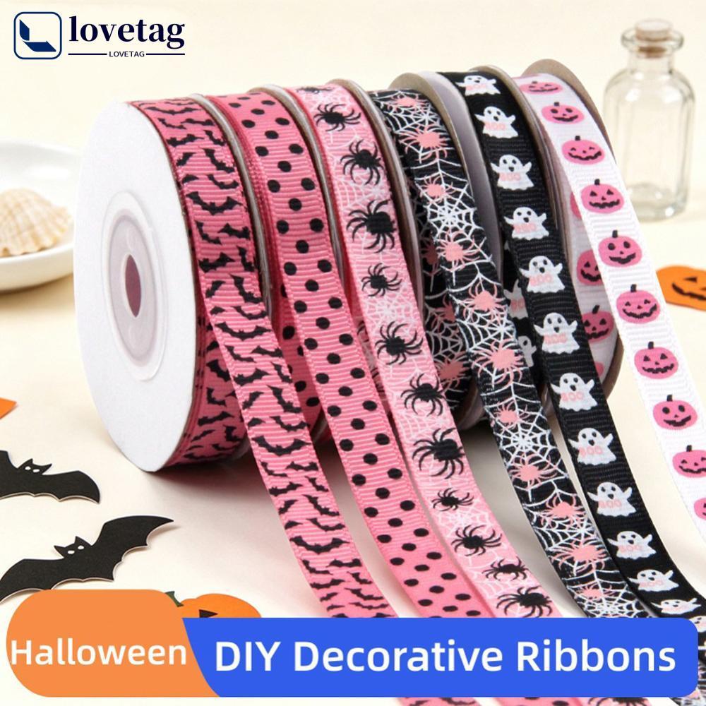 LOVETAG 10 Jardas/Rolo 1cm Rosa Preto Halloween Fantasma Abóbora Impresso Embrulho Fita Arco Webbing DIY Costura Artesan