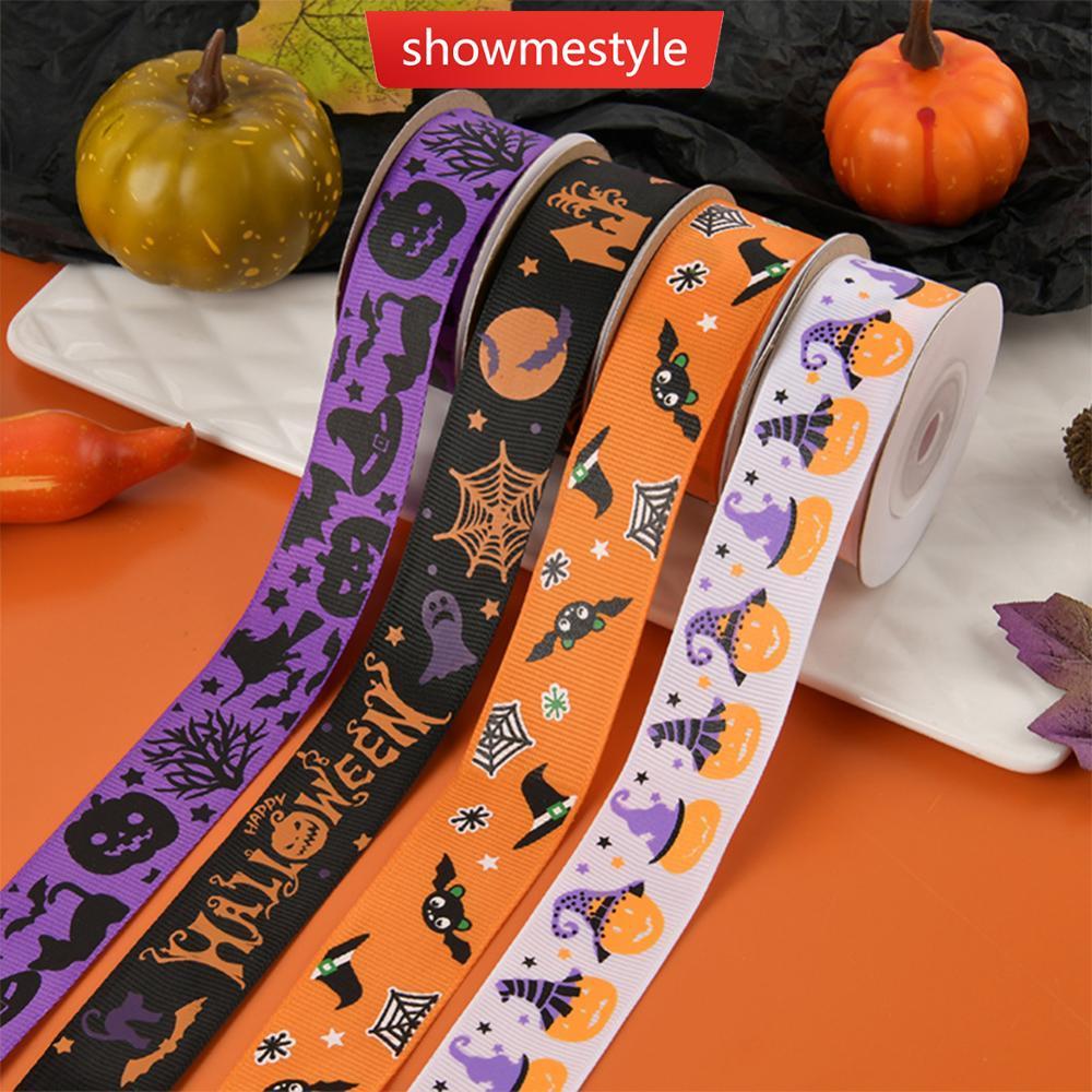SMS 10/25 Jardas 1cm Halloween Poliéster Laranja Roxo Fita De Cetim DIY Arco Headpiece Caixa De Presente Embalagem Embru