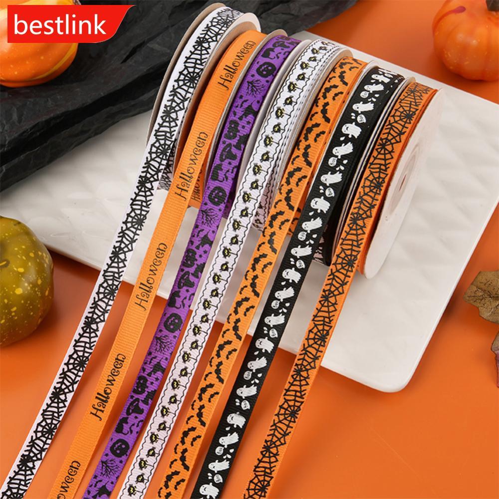 BESTLINK 10/25 Jardas 1cm Halloween Poliéster Laranja Roxo Fita De Cetim DIY Arco Headpiece Caixa De Presente Embalagem