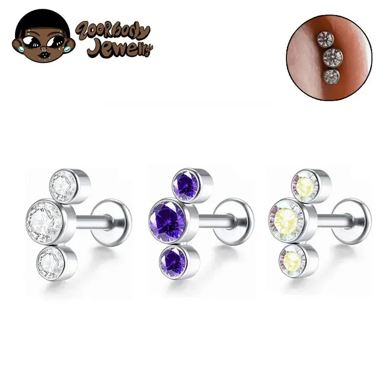 ASTM F136 Titânio Piercing 16G Rosca Interna Lip Cartilagem Lip Piercing 5A Zircão Tragus Brincos