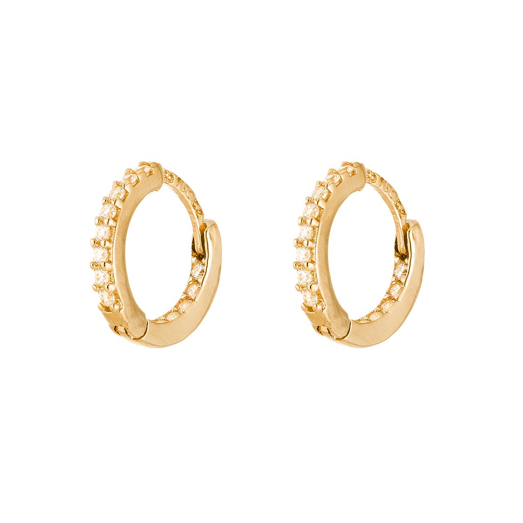 Brinco Ouro 18k Argola Argolinha Infantil Ou 1º 2º Furo Pedra Interna