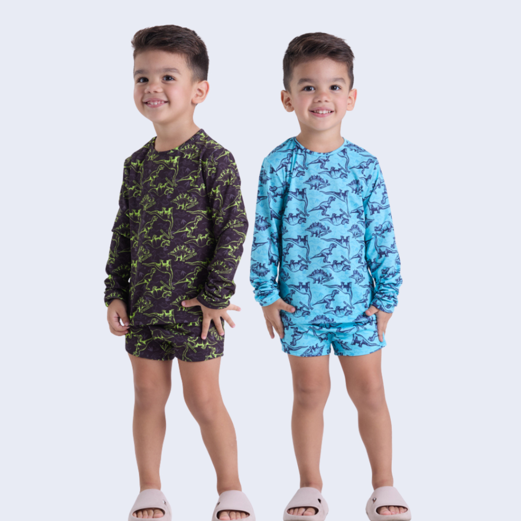Conjunto Moda Praia UV50+ Infantil Masculino Dinossauro
