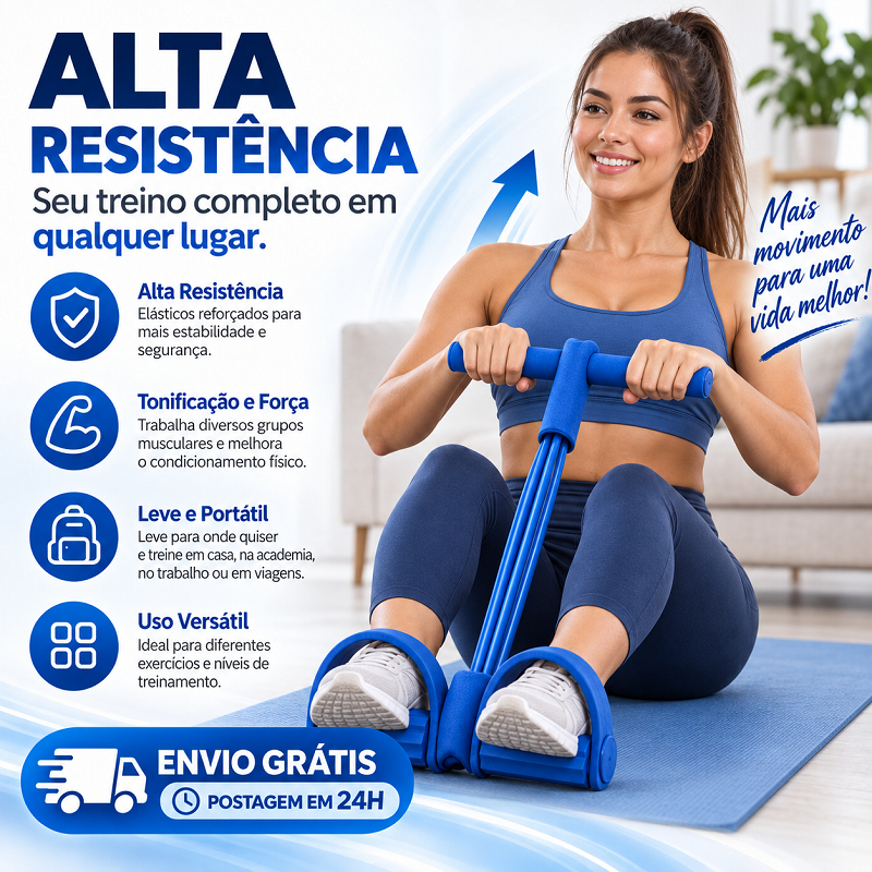 Elástico Extensor com Pedal Multifuncional Pilates Yoga Fitness Musculação Treino em Casa