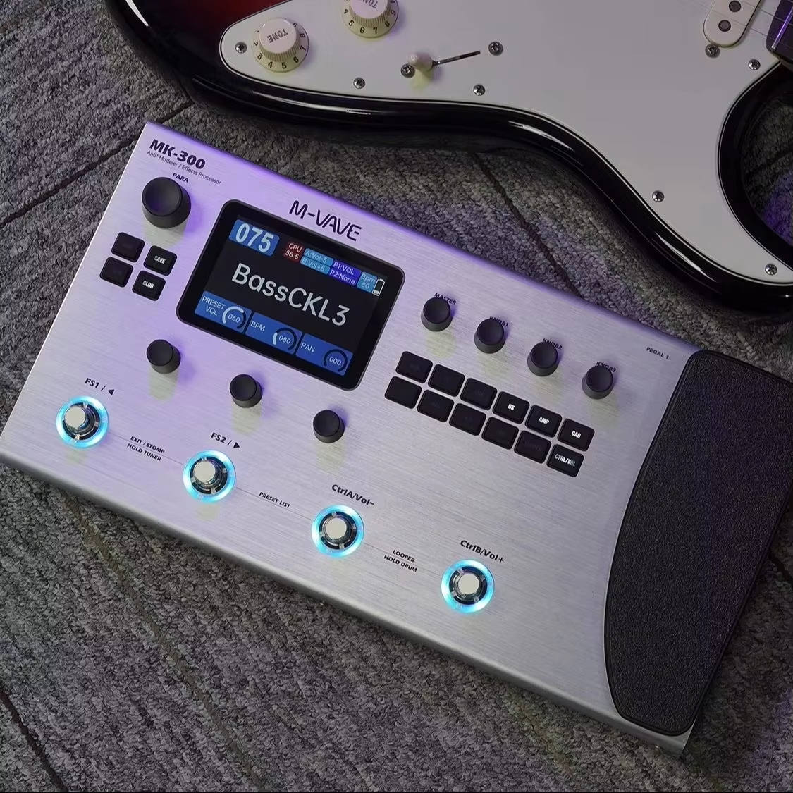 M-VAVE MK 300 Multifuncional Guitarra Pedal De Efeito Baixo 300s Looper 128 Padrões De Tambor MIDI DAW Modelagem Neural