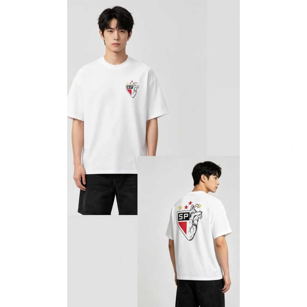 Camiseta Oversized São Paulo FC Branca Premium – Estampa Frontal e Costas | Unissex
