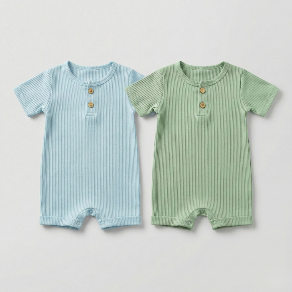 Kit Roupa Bebê 2 Macaquinhos Canelado Ribana 2x1 Algodão Botões Frontais Qualidade Superior Premium