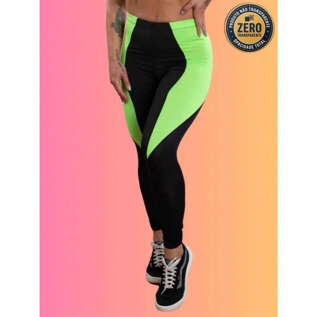Calça Legging Cintura Alta Feminina Com Recorte Detalhe Perna Colorido Academia Treino Corrida RIQ Modas