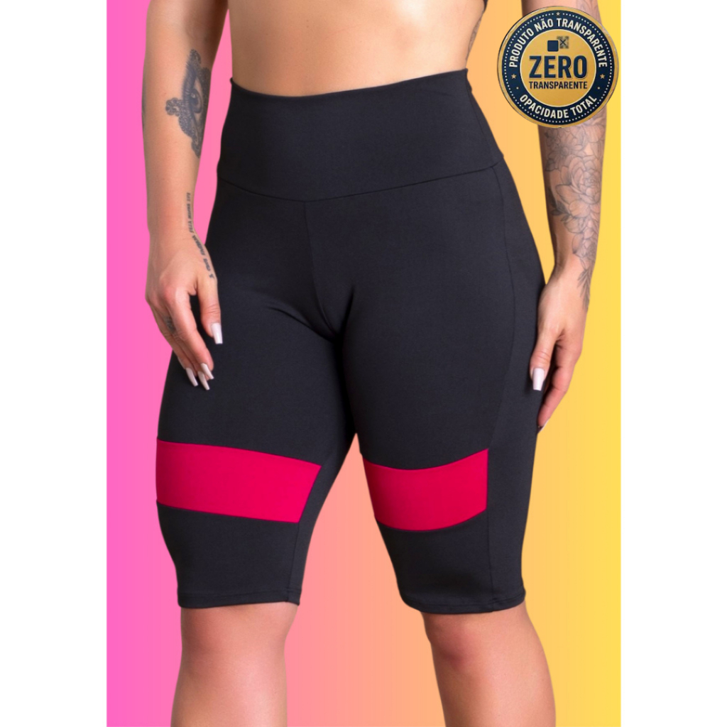 Bermuda Fitness Feminina Cintura Alta Academia Treino Com Recorte Perna ZERO TRANSPARÊNCIA