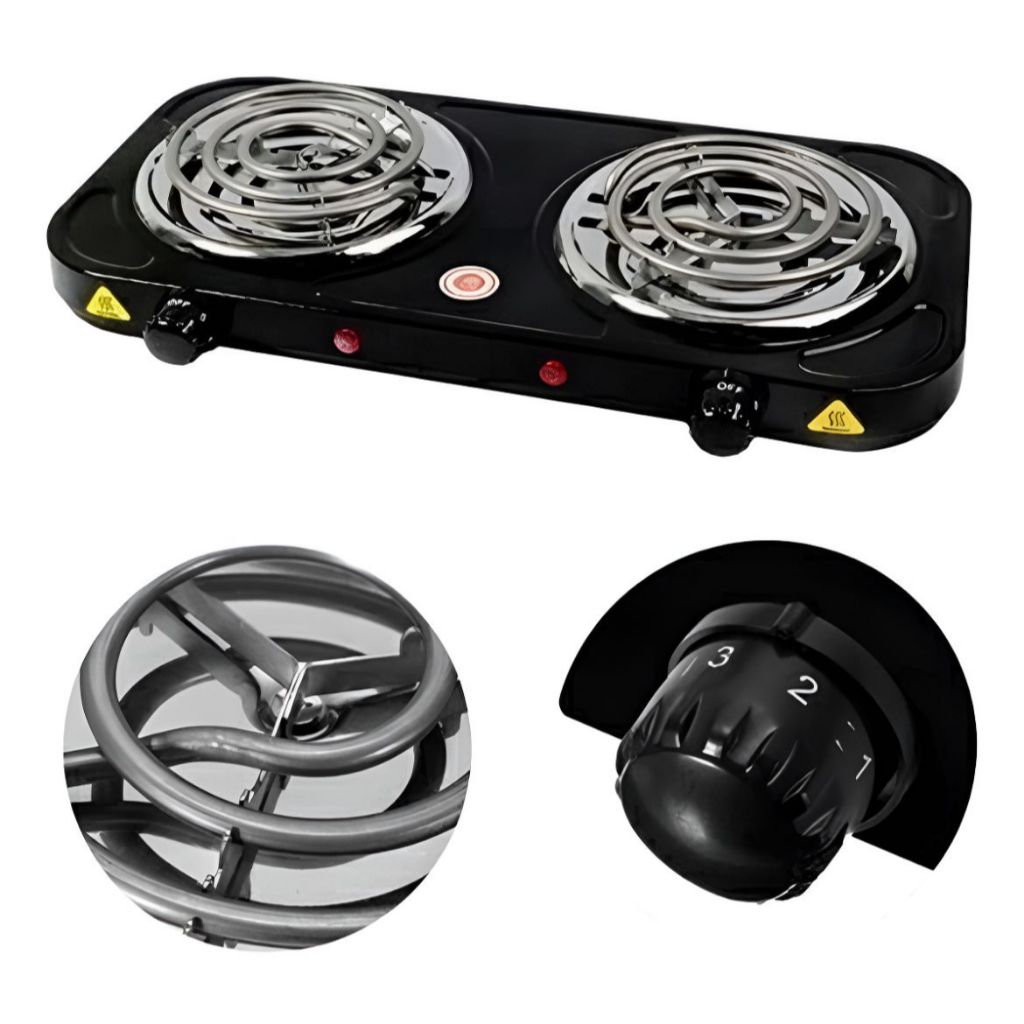 Fogareiro Elétrico Portátil 2 Bocas – ESPIRAL – 2000W 220V PRETO