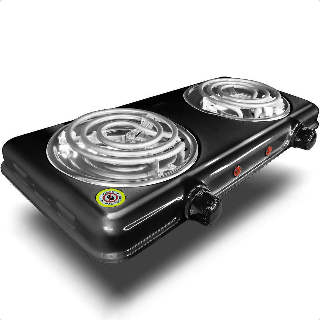 Fogão Fogareiro 220V Elétrico Portátil 2 Bocas 2000w Potente Pratico Camping Espiral