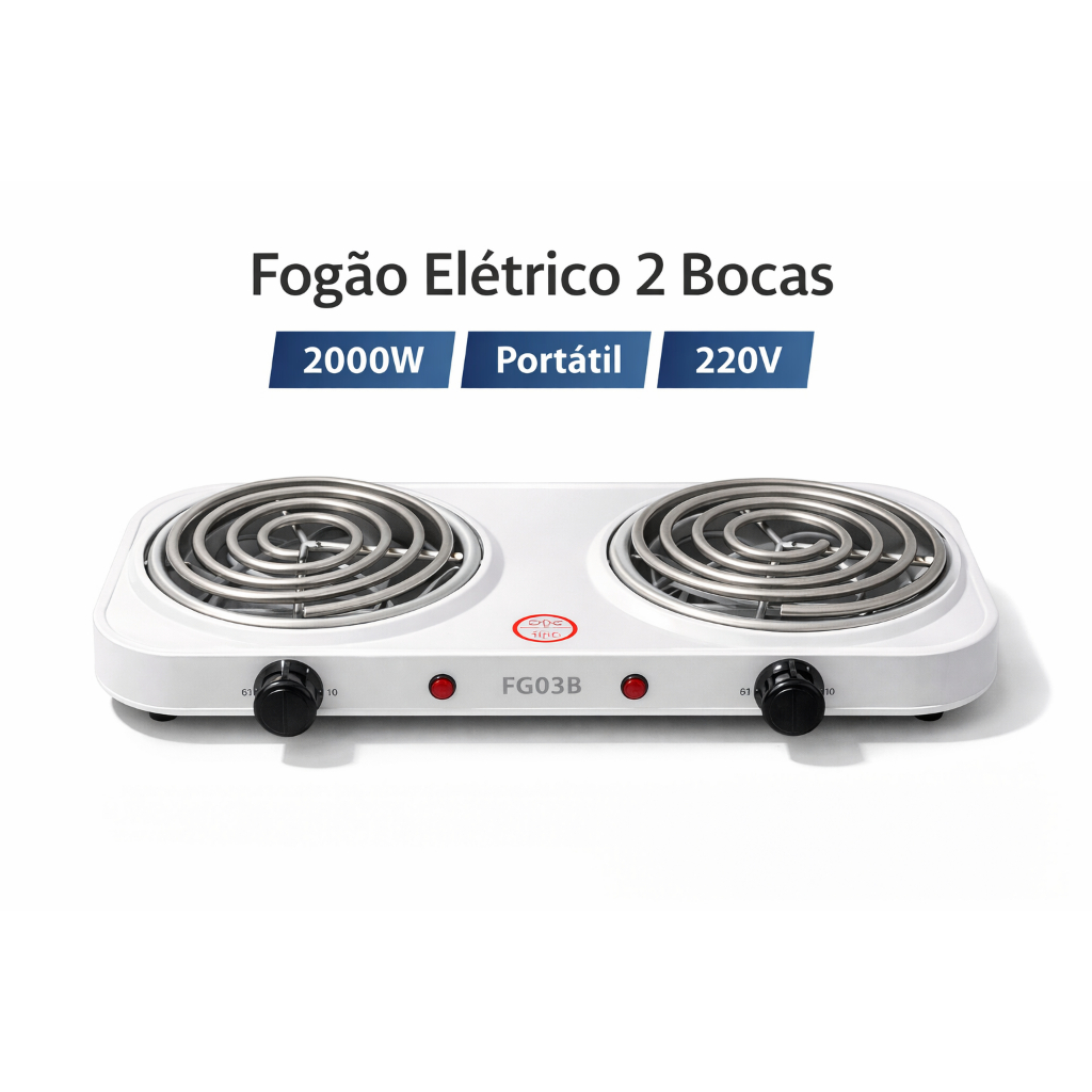 Fogão Elétrico 2 Bocas 2000W Portátil Branco 220V Espiral