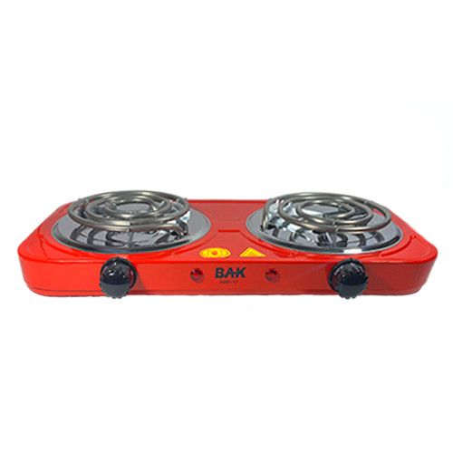 Fogão Bak Fogareiro Elétrico Portátil Espiral Duas Bocas Compacto Vermelho 2000W
