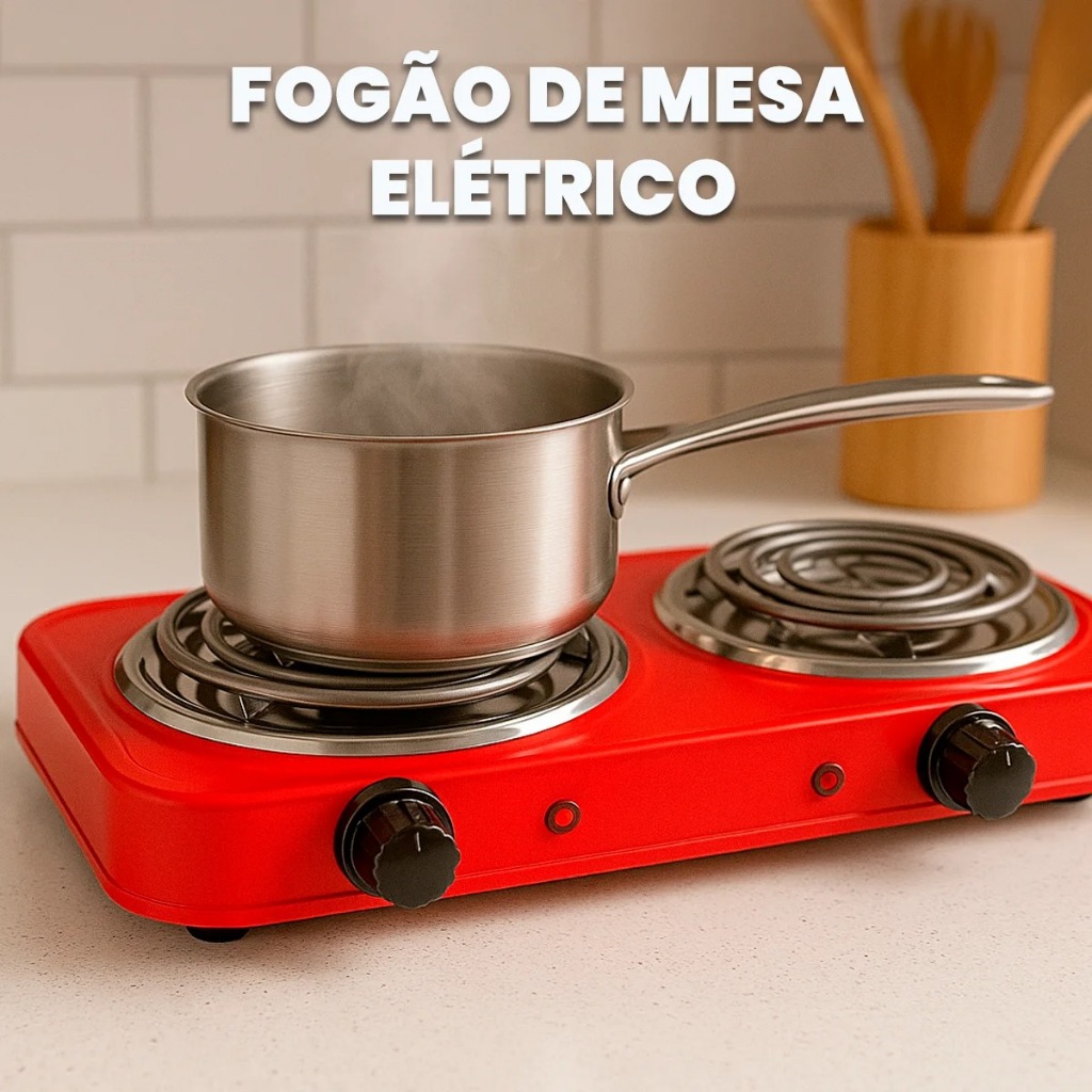 Fogão Elétrico Espiral Portátil 2 Bocas 2000W Econômico e Prático Premium