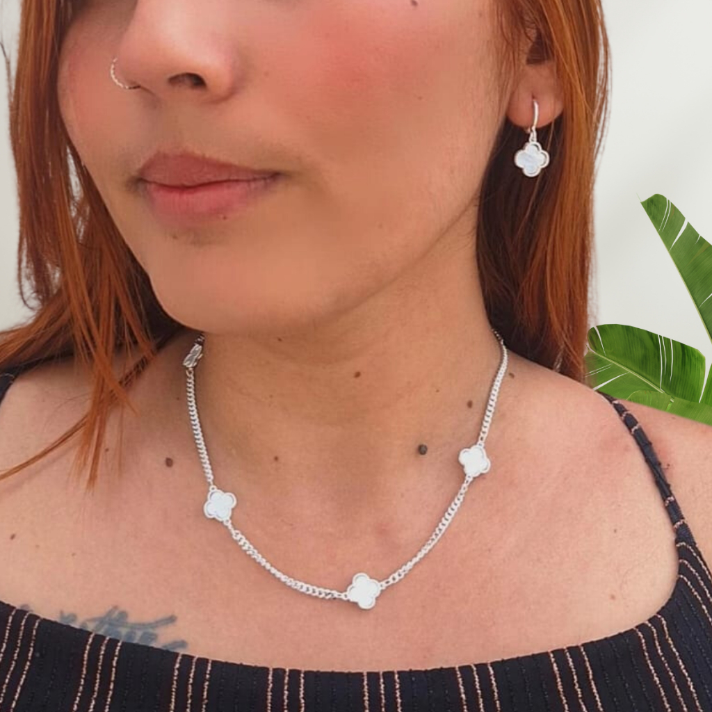 Conjunto Madrepérola prata 925 estilo blogueira inspiração Virgínia folheado