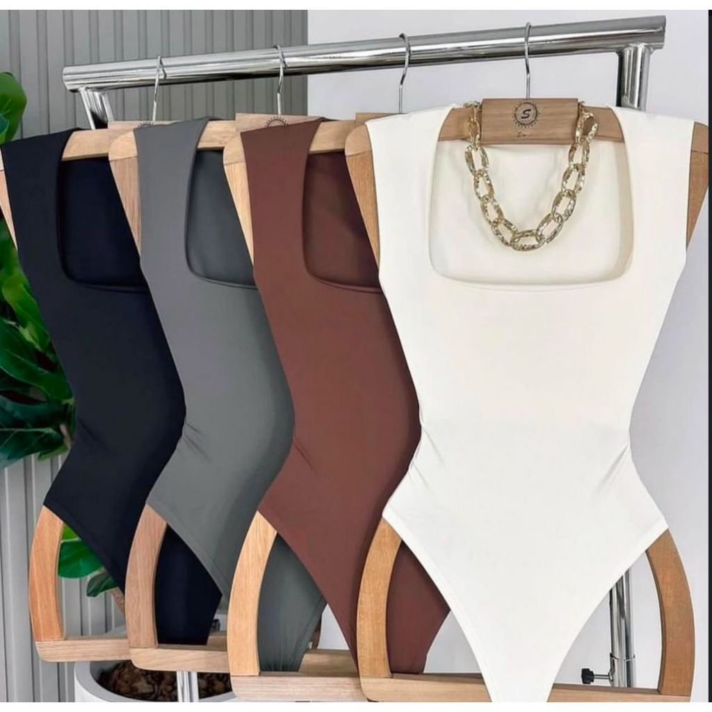 Body Collant Feminino Regata Blusa Decote Quadrado Com Forro Estilo Blogueira