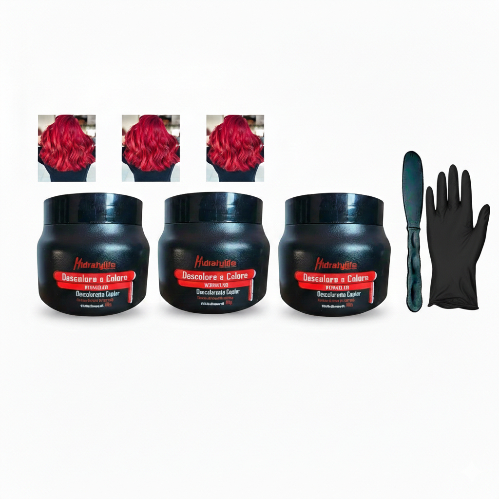 Kit 03 Pó Descolore e Colore Vermelho Mairibel/Hidraty 100g