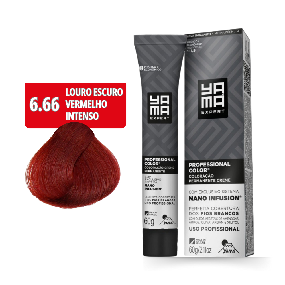 Coloração Yamá Creme Professional Color Nano Infusion 6.66 Louro Escuro Vermelho Intenso 60g