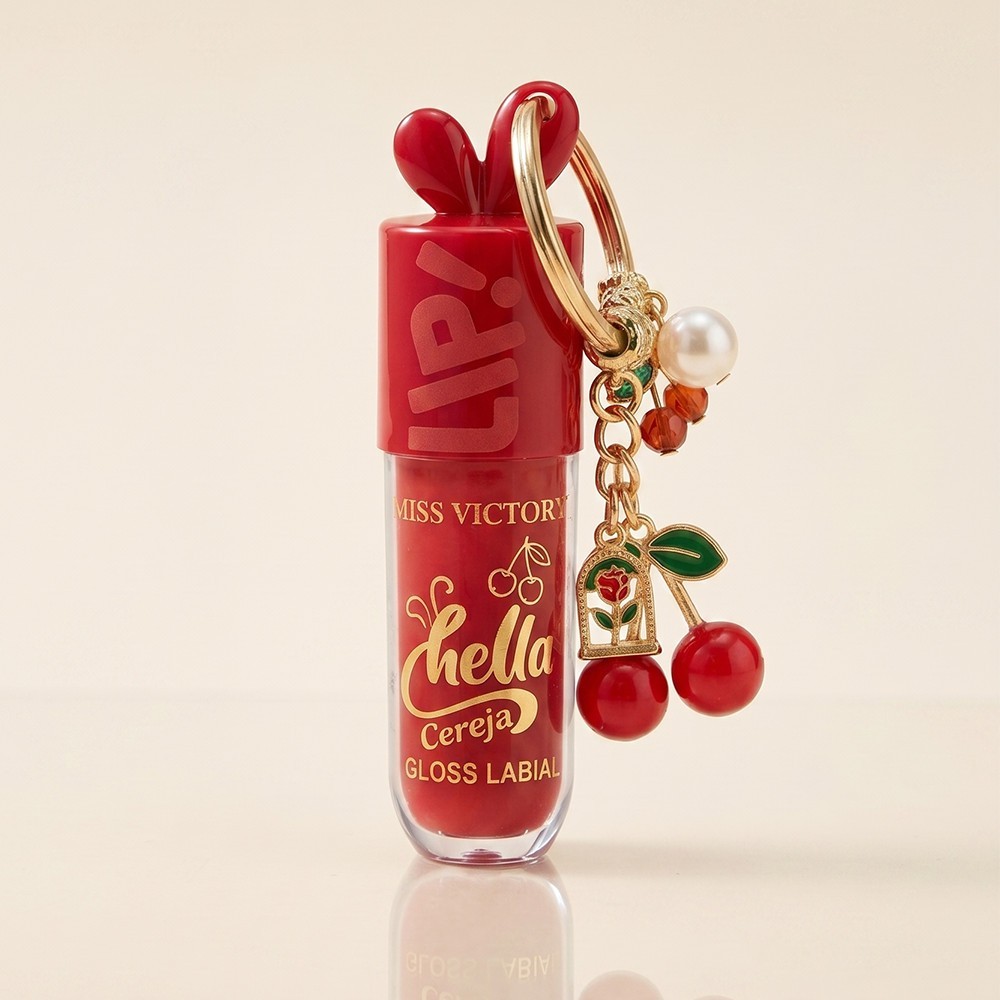 Gloss Labial Cereja Chaveiro Cherry Lip Oil Brilho Hidratante Vermelho Com Cheiro