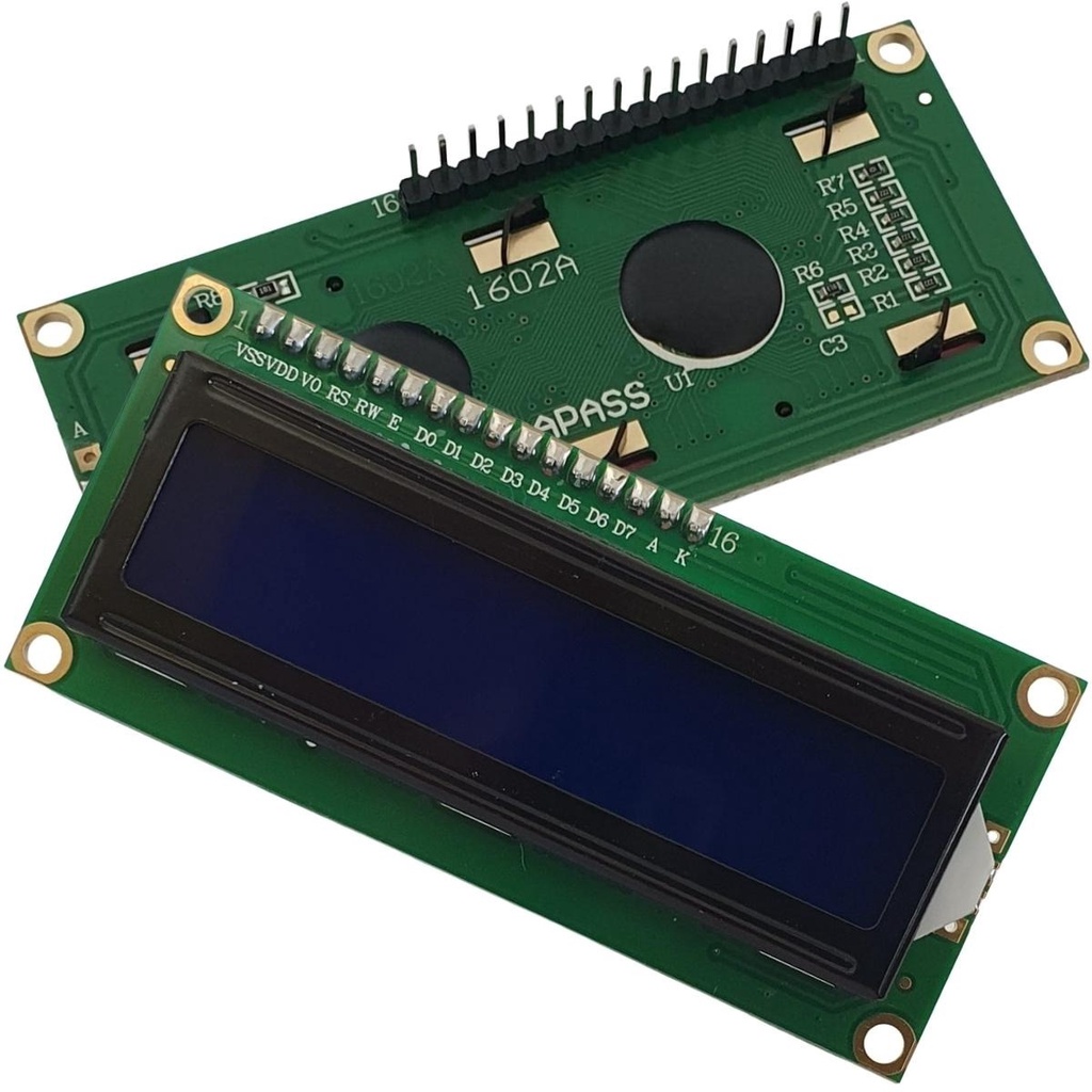 Display tela visor LCD 16x2 1602 com Blacklight Fundo Azul, e pinos conector (Soldados) Ideal para Arduino, Robotica