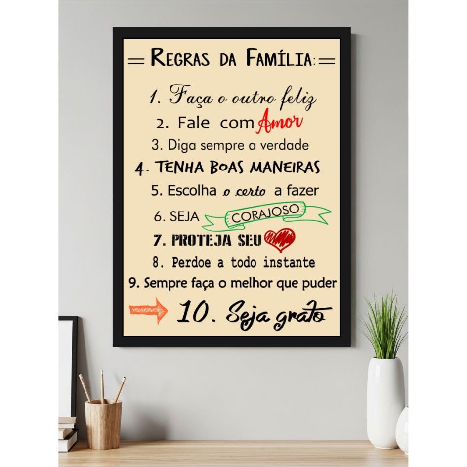 Quadro Decorativo Para Sala Frase Engraçada Legal Regras Da Família Faça O Outro Feliz Fale Com Amor