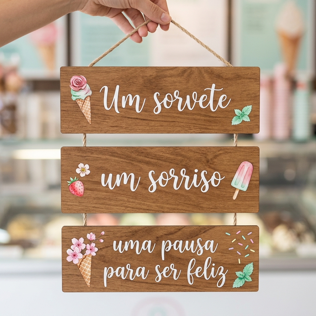Plaquinha Decorativa Frase Um Sorvete Um Sorriso Uma Pausa Para Ser Feliz Sorveteria Doceria