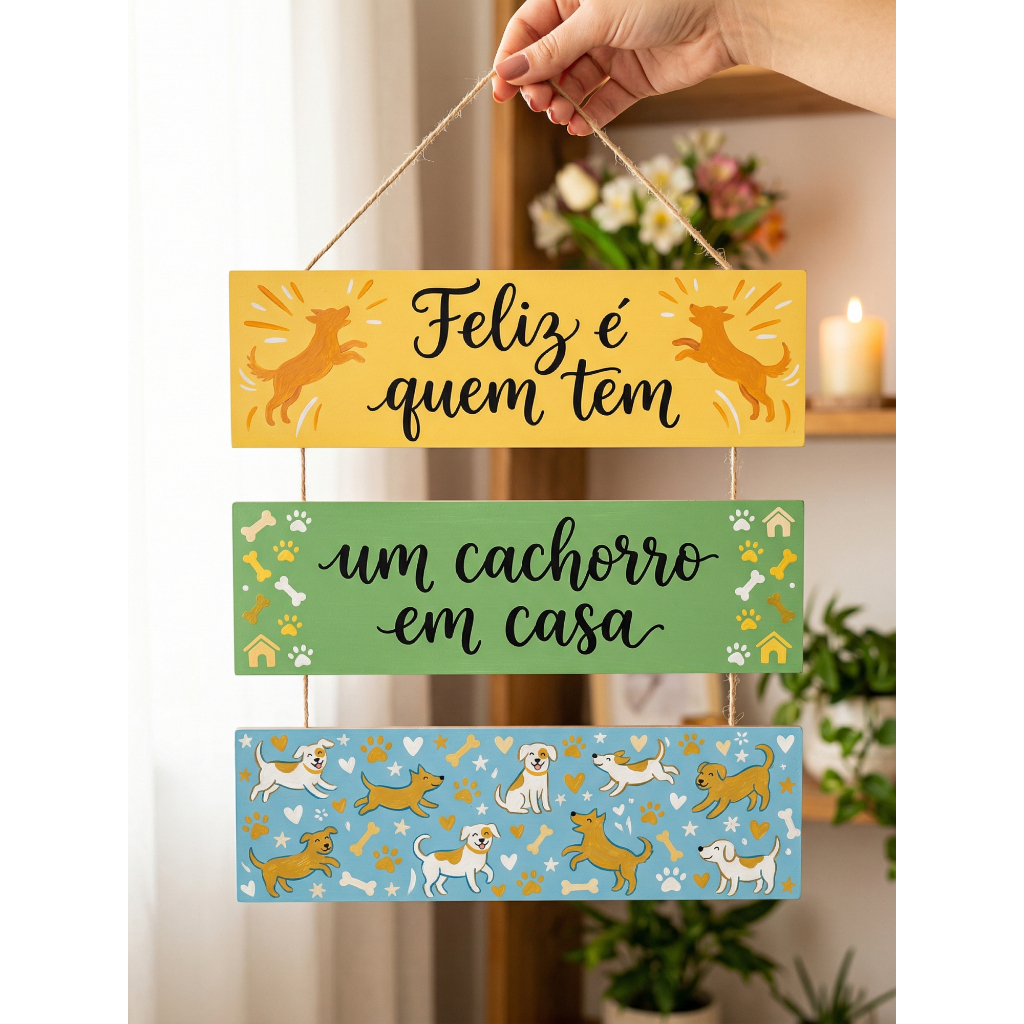 Plaquinha Decorativa Feliz É Quem Tem Um Cachorro Em Casa Decoração Pet Divertida Frase Porta