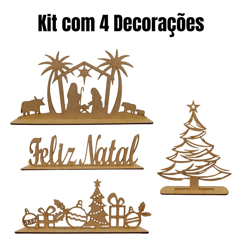 Frase Decorativa Feliz Natal com Base, Mesa, Sala, Ambientes
