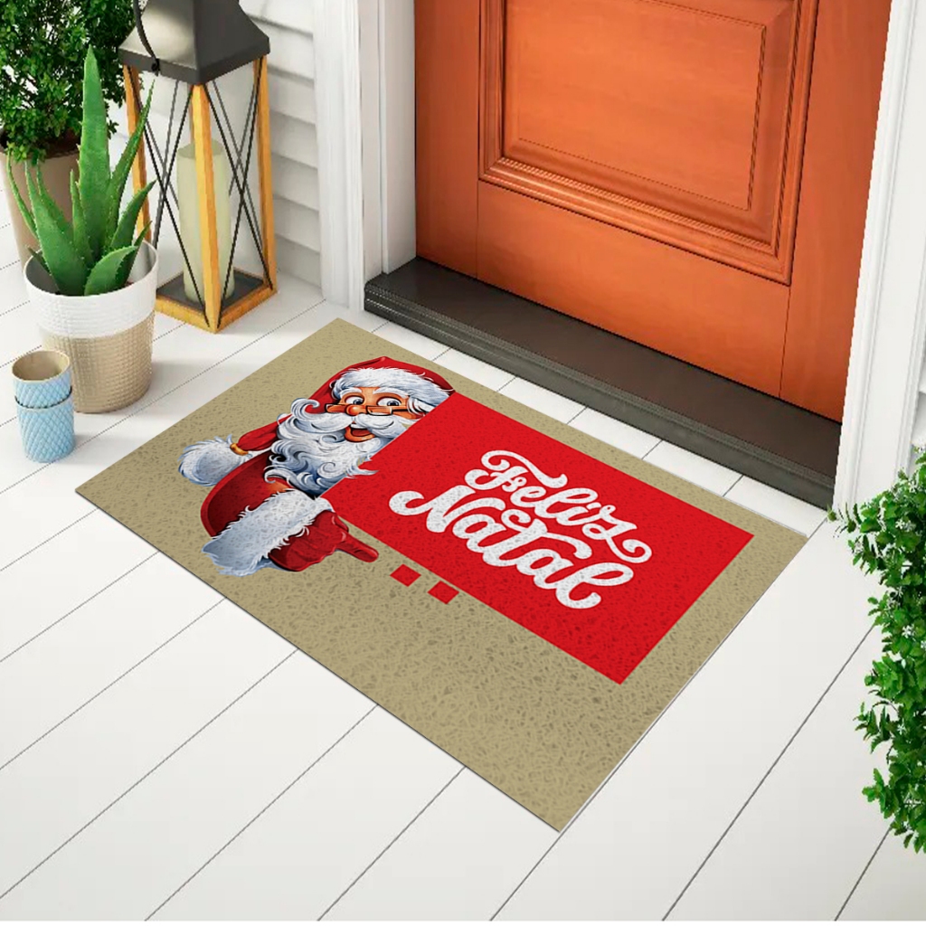 Tapete Capacho Divertido e Decorativo Para Porta Frase - Feliz Natal Velho Noel Ca904