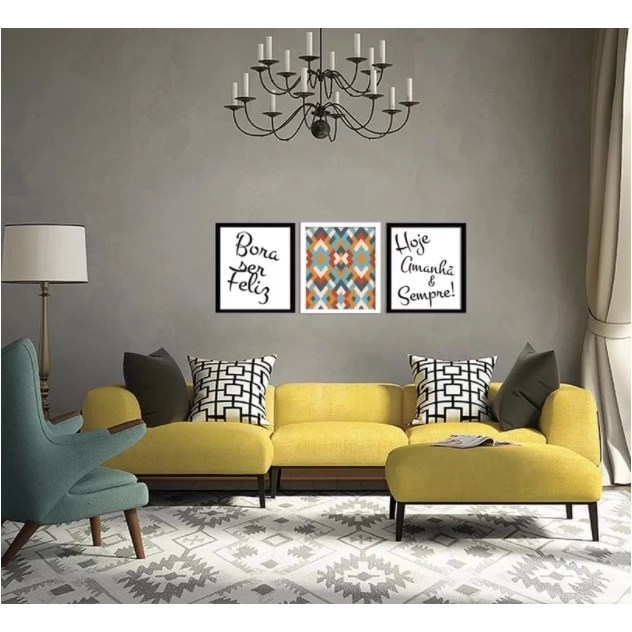 Quadro Decorativo Bora Ser Feliz Frase Positiva Otimismo Alegria Colorido Energia Leveza