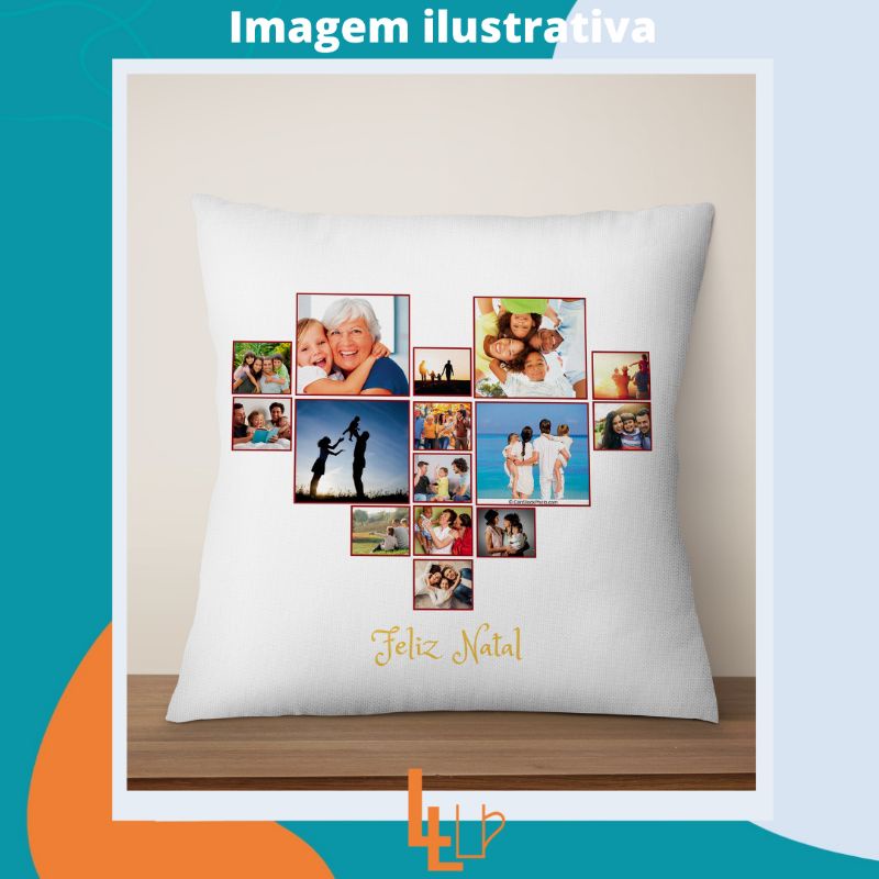 Almofada/Capa Decorativa Personalizada Mosaico Coração para Fotos - Feliz Natal (Escolha a frase)