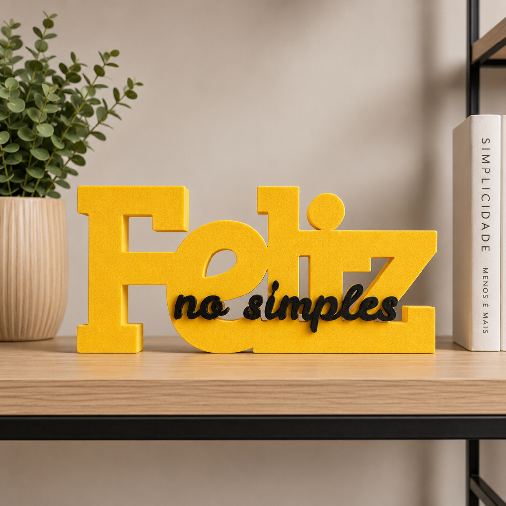 Placa Decorativa Feliz no Simples para Quarto Sala Presente Frase Motivacional decoração amor humor