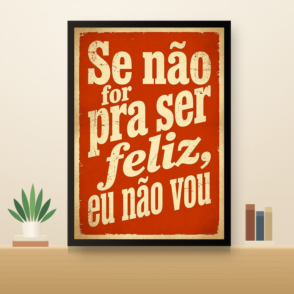 Quadro Frase Se Não For Pra Ser Feliz Eu Não Vou Retro Sala Decorativo